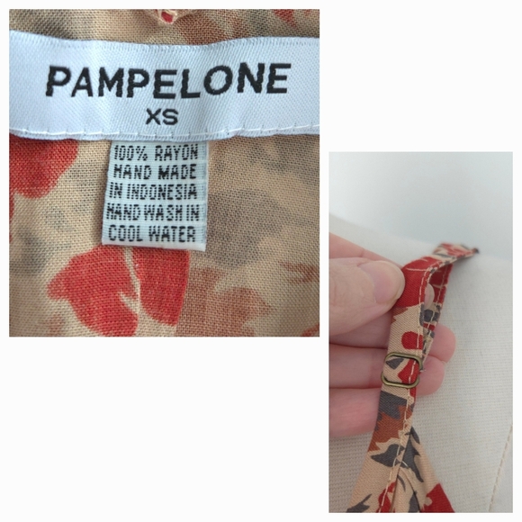 Pampelone Red Beige Floral Alisee Spaghetti Sleeveless Midi Sundress Dress - Picture 7 of 7